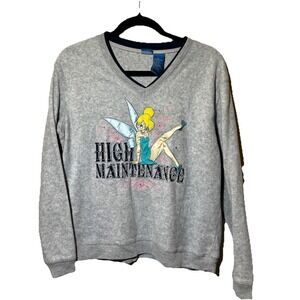 Disney Sweatshirt‎ Tinkerbell Women L High Maintenance Gray Embroidery Graphic
